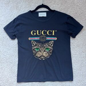 Gucci Black Tee with Cat Embroidery